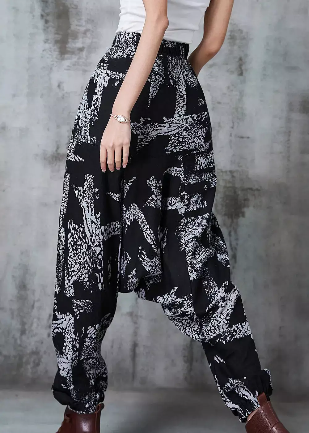 White Print Cotton Harem Pants Oversized Spring JK1012