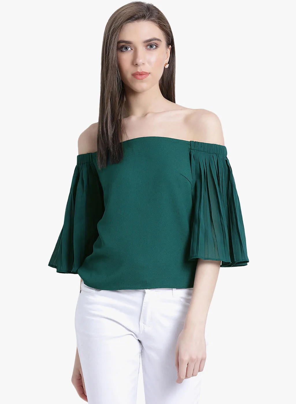 Wild Flower Off Shoulder Pleated Sleeves Top