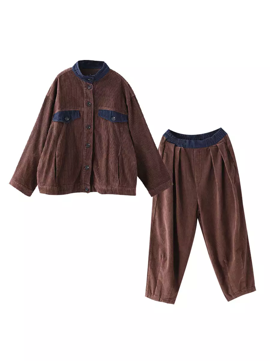 Women Autumn Vintage Coat + Harem Pants Sets