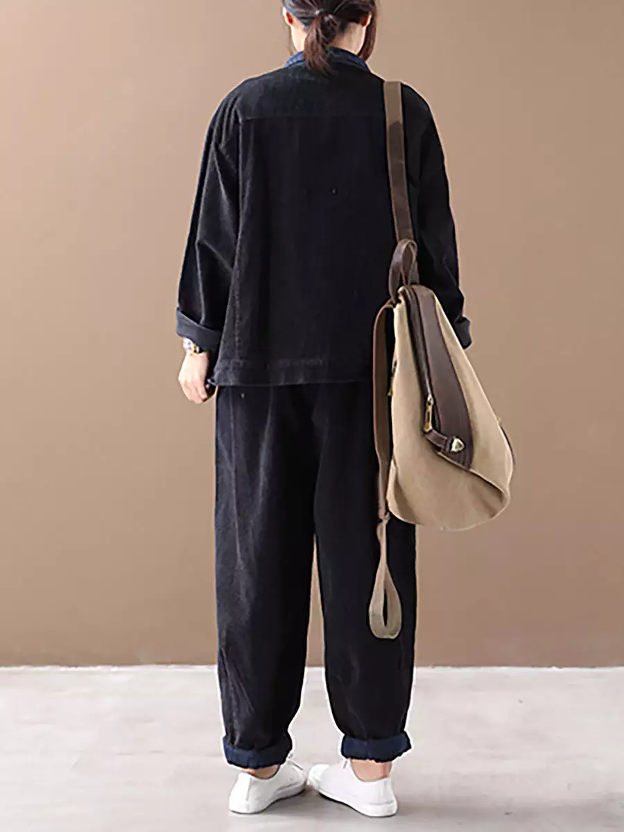 Women Autumn Vintage Coat + Harem Pants Sets