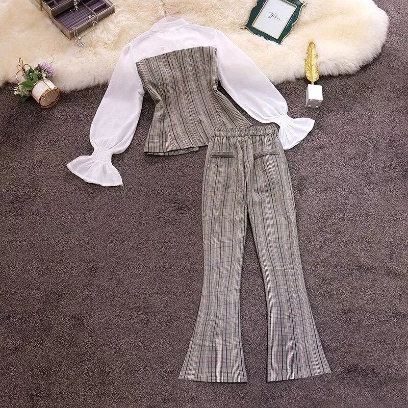 Women Flared Plaid Pantsuit