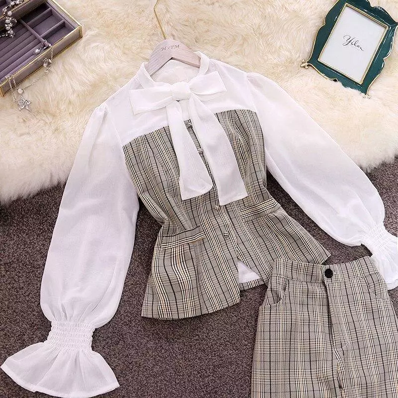 Women Flared Plaid Pantsuit