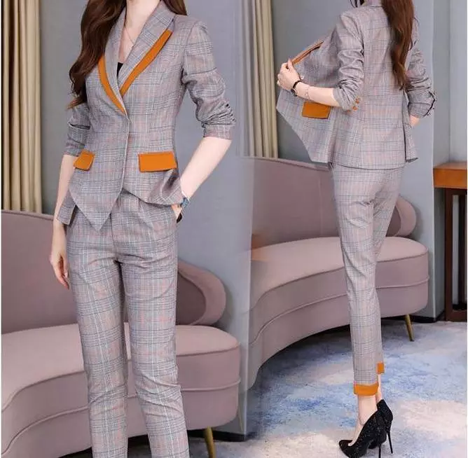 Women Plaid Capri Pantsuits