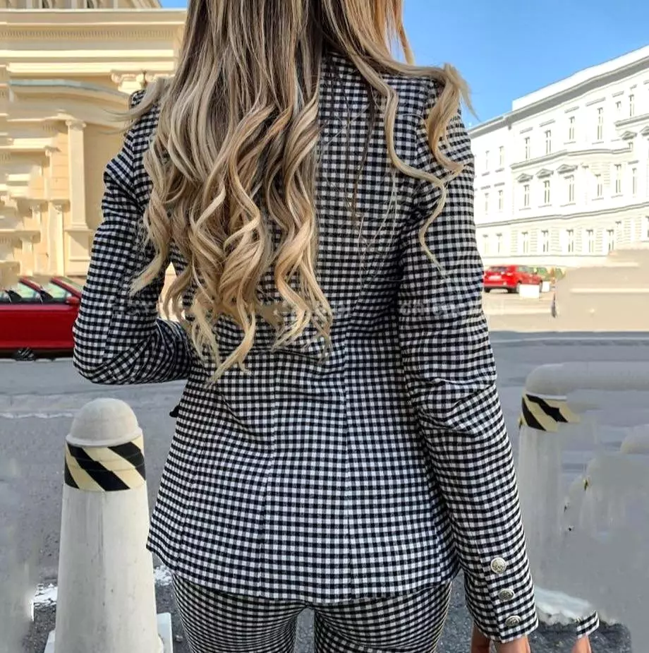 Women Plaid Pencil Pantsuit