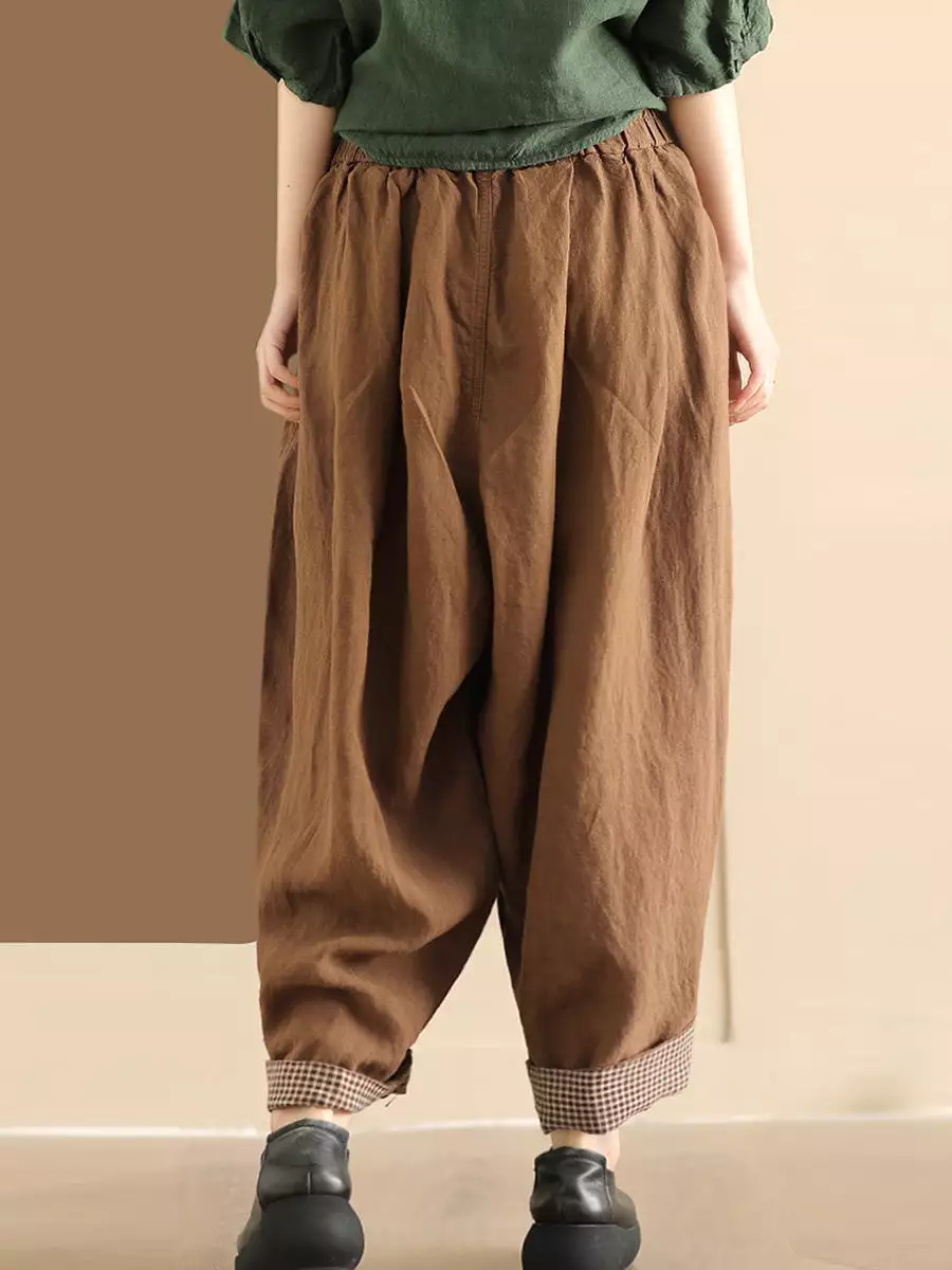 Women Summer Solid Linen Button Harem Pants CO1003