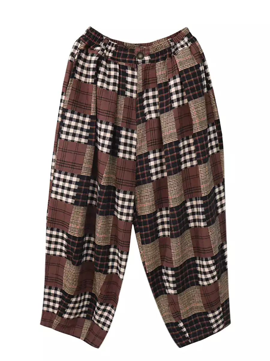 Women Vintage Plaid Harem Pants