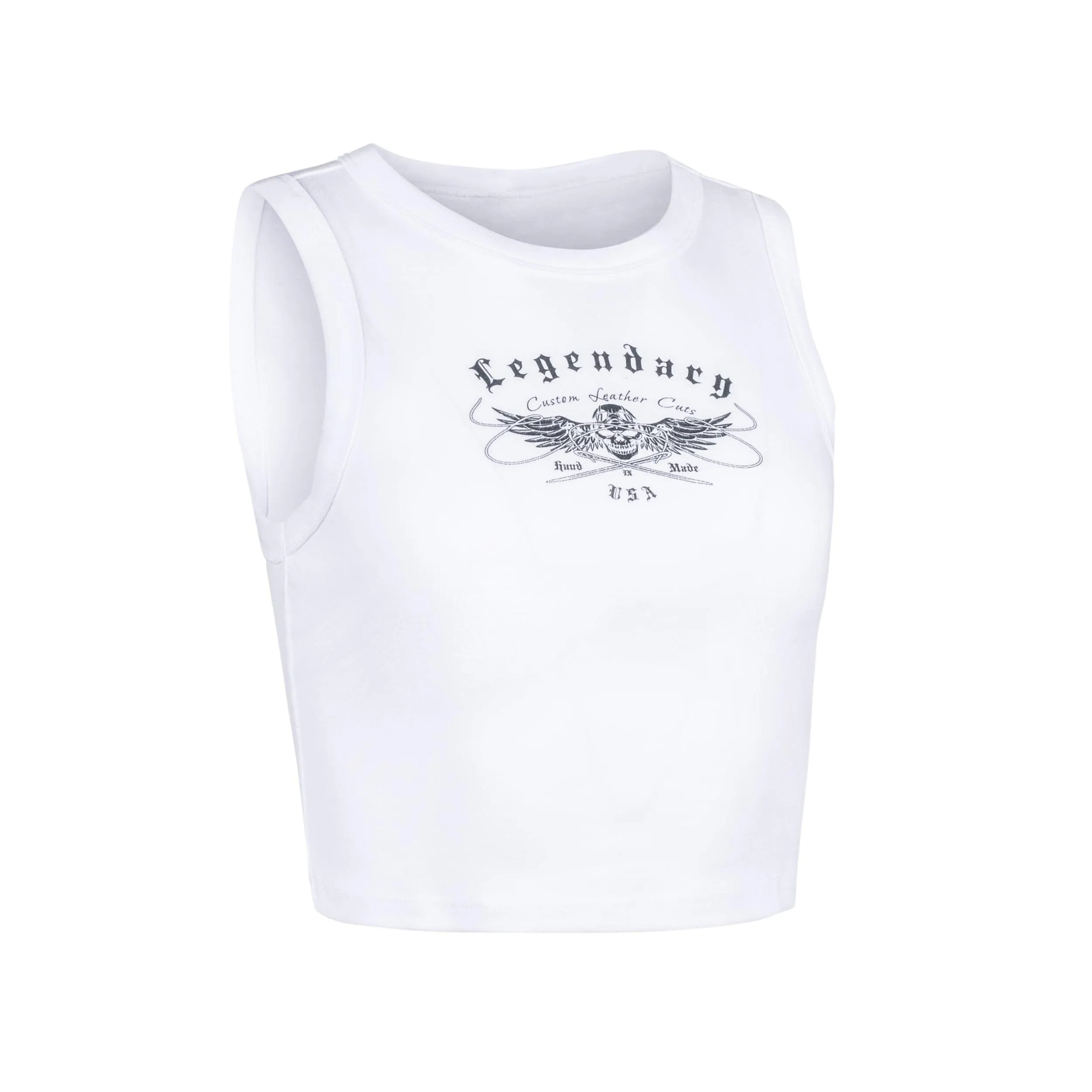 Womens Legendary Baby Ribbed Cropped Tank Top - Custom Cuts logo