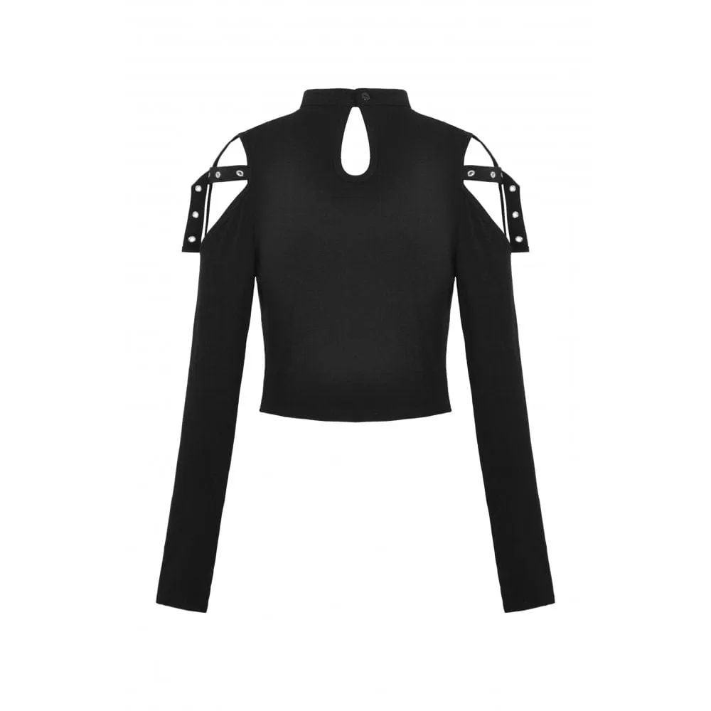 Women's Punk Off Shoulder Eyelet Strap Crop Top