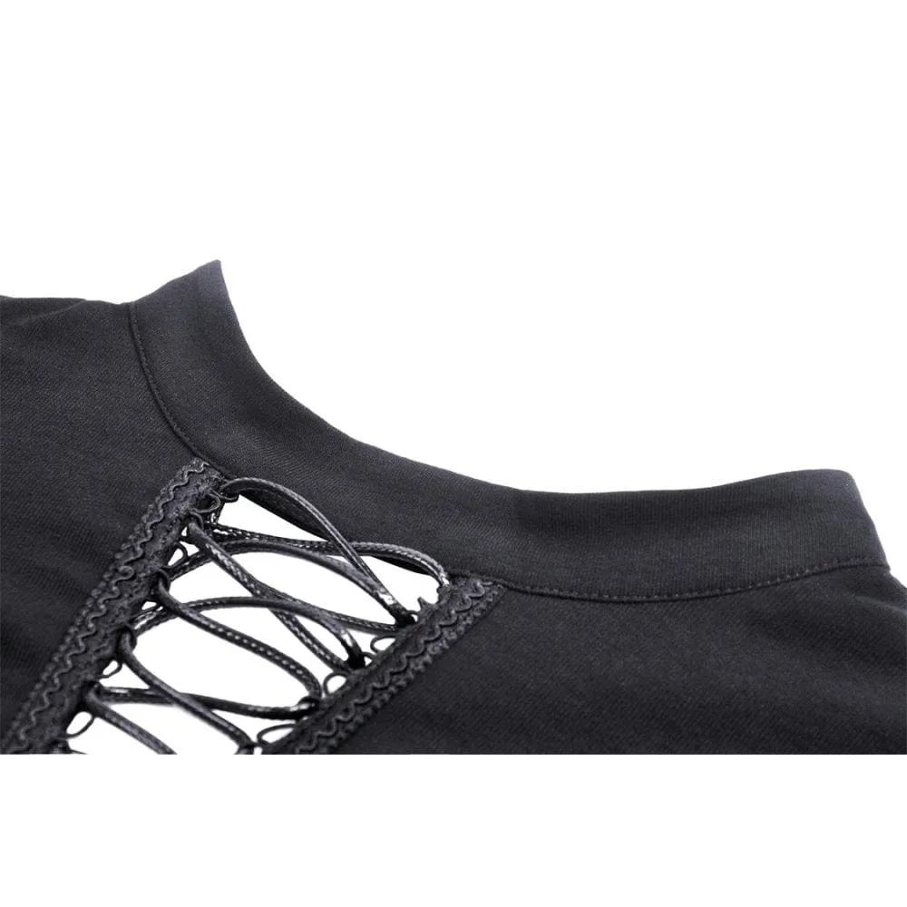 Women's Punk Off Shoulder Eyelet Strap Crop Top