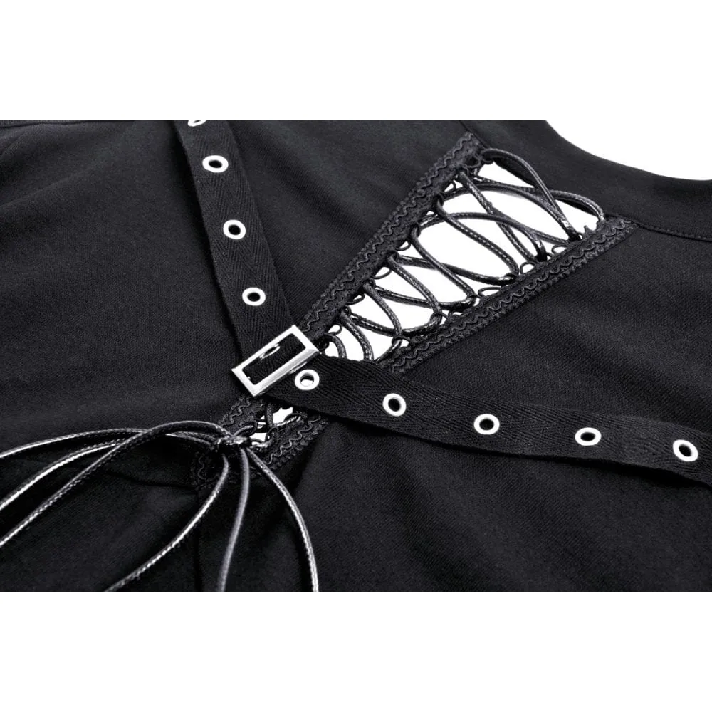 Women's Punk Off Shoulder Eyelet Strap Crop Top