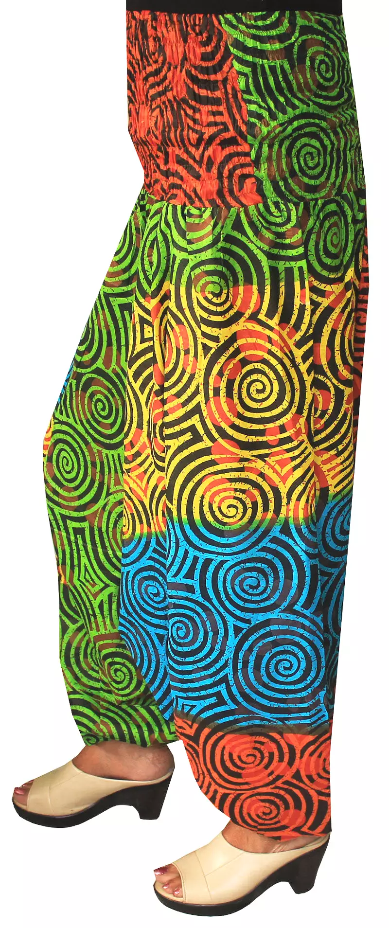 Womens Smocked Waist Hippie Cotton Harem Pants Multicolor