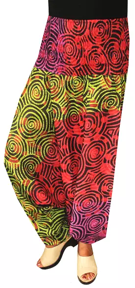 Womens Smocked Waist Hippie Cotton Harem Pants Multicolor