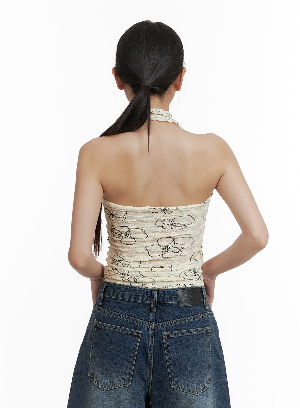 Wrinkled Floral Tube Top with Scarf CA415