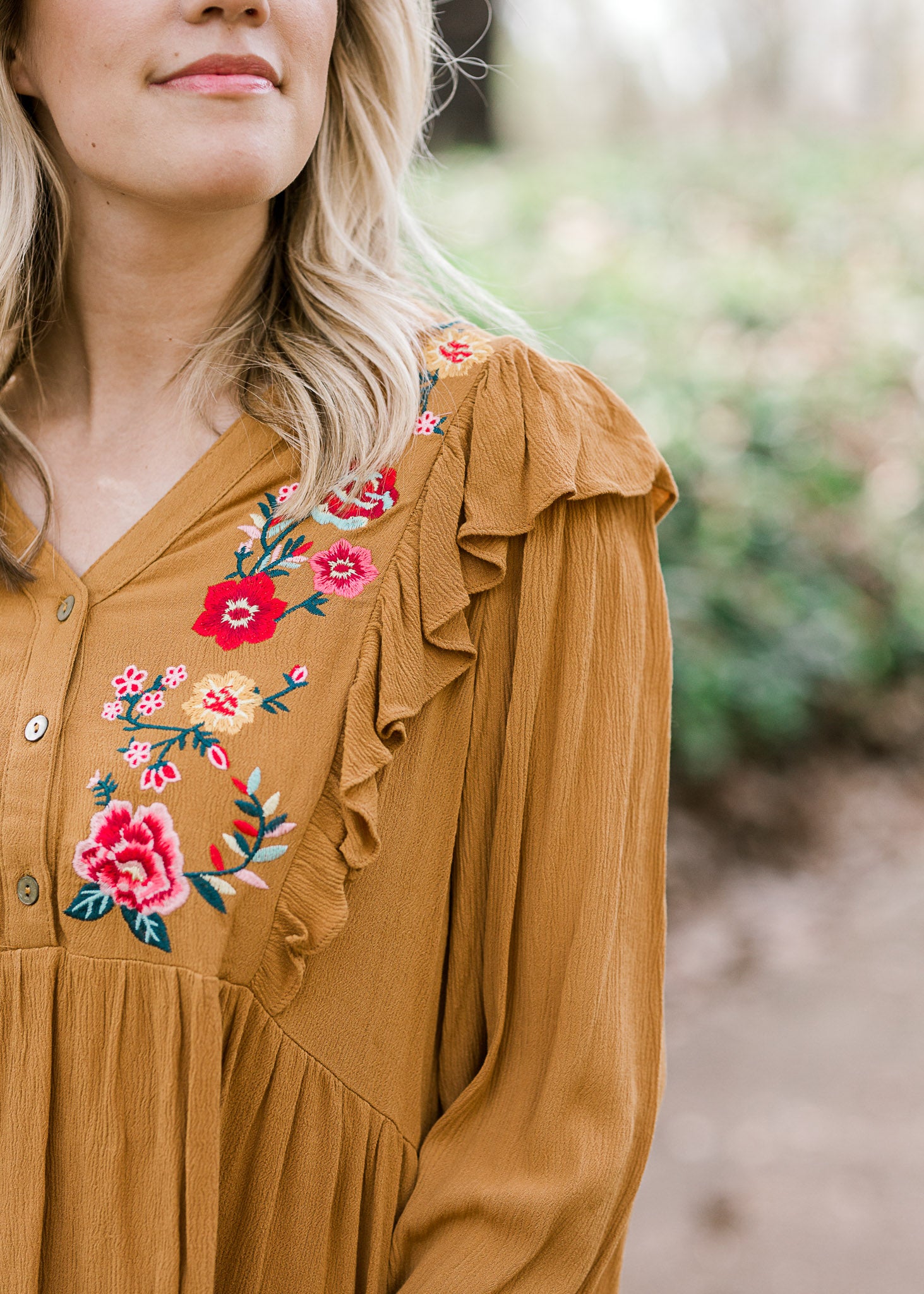 X Festive Mustard Embroidered Top