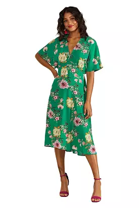 Yumi Green Floral Kimono Midi Dress