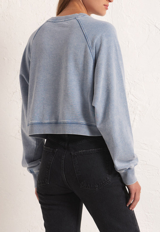 Z Supply - Crop Out Knit Denim Sweatshirt Washed Indigo